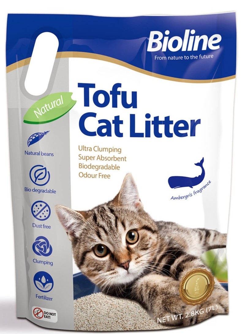 بايولاين رمل قطط من التوفو 7 لتر - برائحة العنبر - Image 1